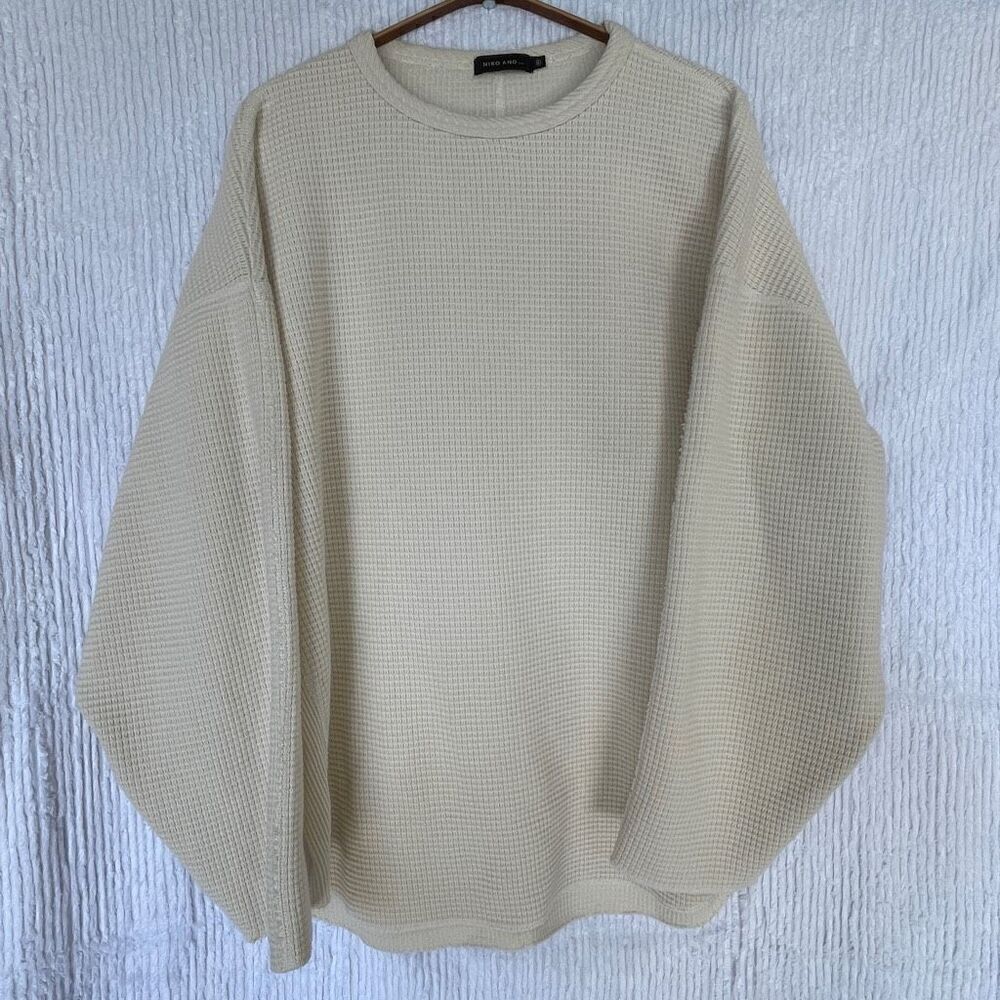 Niko And... Cream Cotton Rib Knit Long Sleeve Drop Shoulder Sweater Size Large